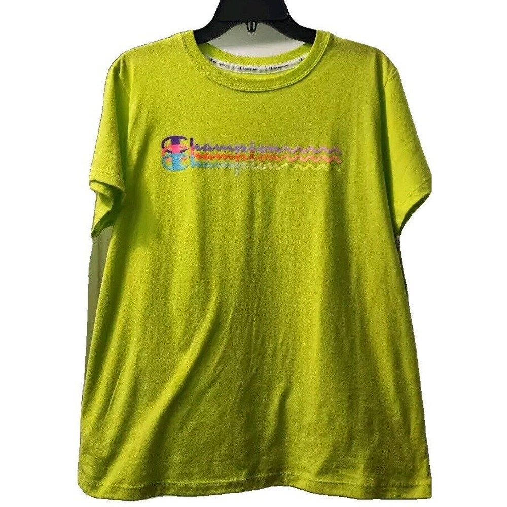 Champion Womens Lime Green Graphic Logo Tee T-Shirt Short Sleeve Large